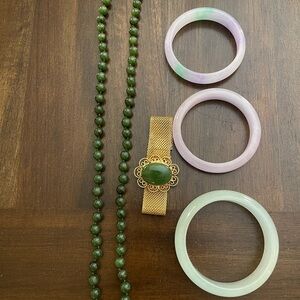 China vintage green jade necklace and bracelets